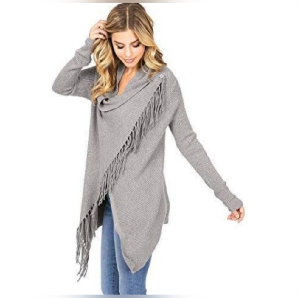 Clara Fringe Cardigan in Heather Grey NWOT Sz Small